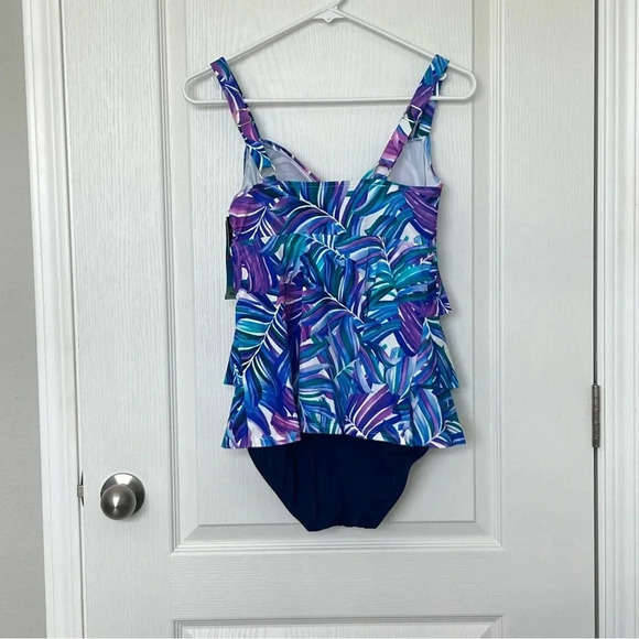Swim Solutions OnePiece Swimsuit Multicolor Thigh Minimizer Tummy Control Size 8 - Picture 4 of 9